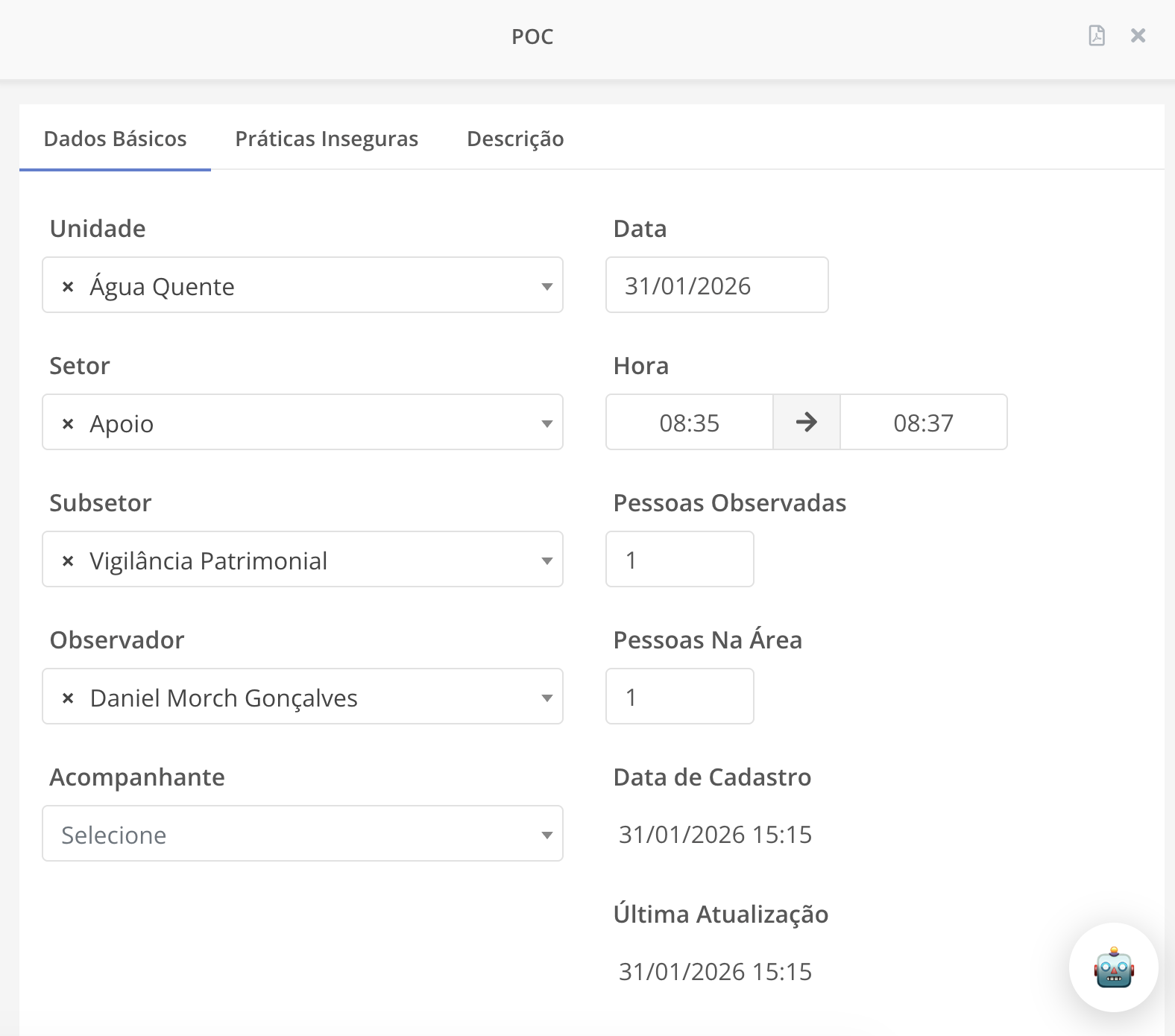 Registro de Observações POC